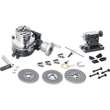 Horizontale / verticale verdeeltafel 150mm met 4-klauwplaat, indexeerset, opspangereedschap en centerbok